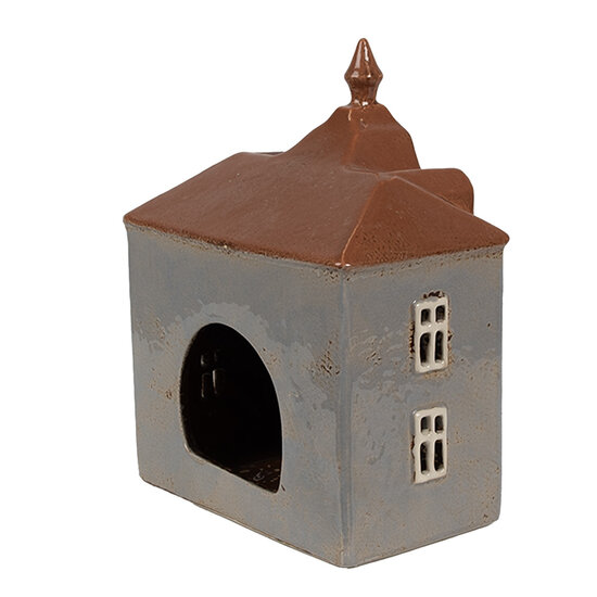 Clayre &amp; Eef   | Theelichthouder Kerst Huisje Grijs Bruin 16x9x20 cm | 6CE1883