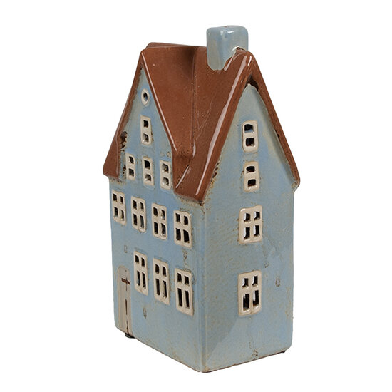 Clayre &amp; Eef   | Theelichthouder Kerst Huisje Blauw Bruin 11x8x20 cm | 6CE1884