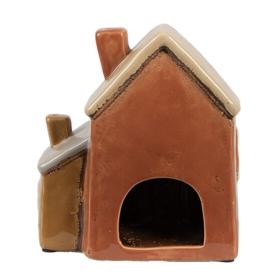 Clayre & Eef | Theelichthouder Kerst Huisje Oranje Bruin 14x9x15 cm | 6CE1897