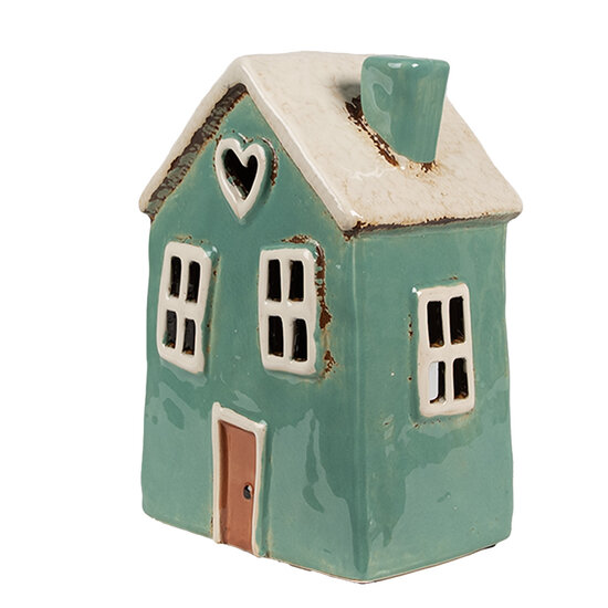 Clayre &amp; Eef   | Theelichthouder Kerst Huisje Groen Beige 13x9x18 cm | 6CE1898