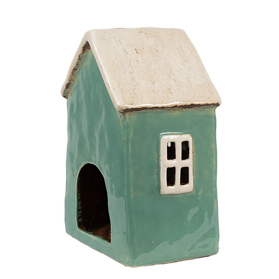 Clayre &amp; Eef   | Theelichthouder Kerst Huisje Groen Beige 13x9x18 cm | 6CE1898