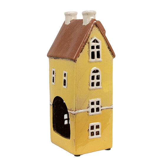 Clayre &amp; Eef   | Theelichthouder Kerst Huisje Geel Bruin 11x9x25 cm | 6CE1913
