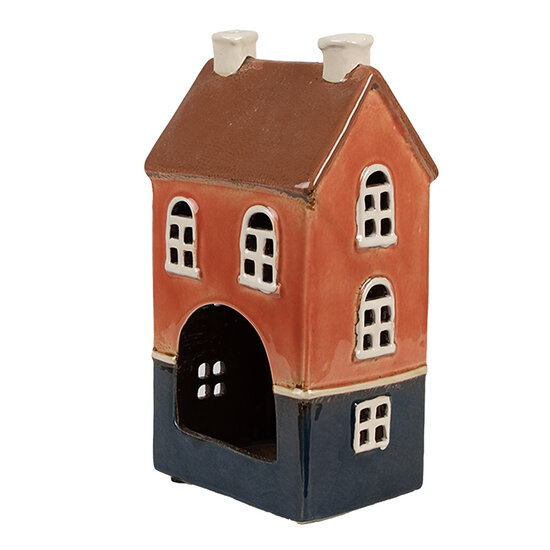 Clayre &amp; Eef   | Theelichthouder Kerst Huisje Oranje Blauw 12x9x22 cm | 6CE1914