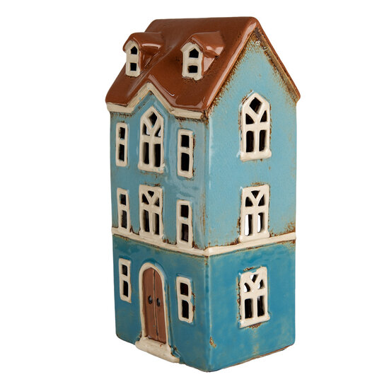 Clayre &amp; Eef   | Theelichthouder Kerst Huisje Blauw Bruin 11x9x22 cm | 6CE1915