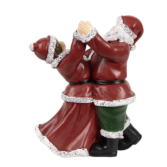 Clayre & Eef | Kerstdecoratie Beeld Dansende kerstman en kerstvrouw Rood, Wit 12x8x15 cm | 6PR3912GG