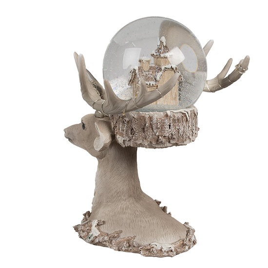 Clayre & Eef | Sneeuwbol Hert met LED Bruin Beige 18x20x23 cm / 2xAAA | 65767
