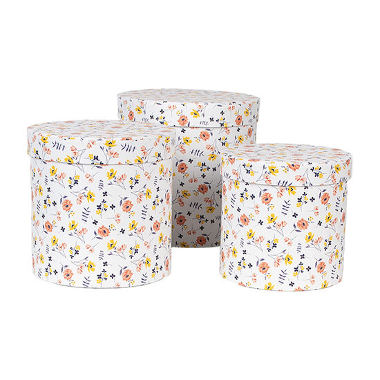 Clayre & Eef | Hoedendoos Set van 3 Wit ø 19x19 / ø 17x17 / ø 15x15 cm | 66007