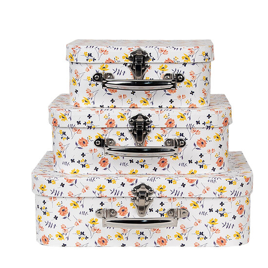 Clayre & Eef | Decoratie koffer Set van 3 Wit 30x22x9/25x20x9/20x17x8 cm | 66011