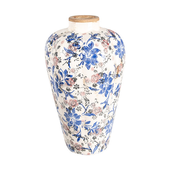 Clayre & Eef | Vaas Beige Blauw ø 24x40 cm | 6CE1935L
