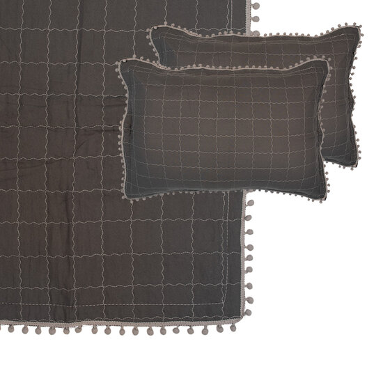 Clayre & Eef | Bedsprei Grijs 220x240 cm / 2x kussensloop 50x70 cm | Q209.061