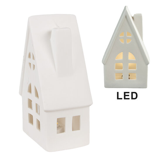 Clayre &amp; Eef   | Decoratie Huisje met LED Wit 9x6x15 cm | 6CE1794