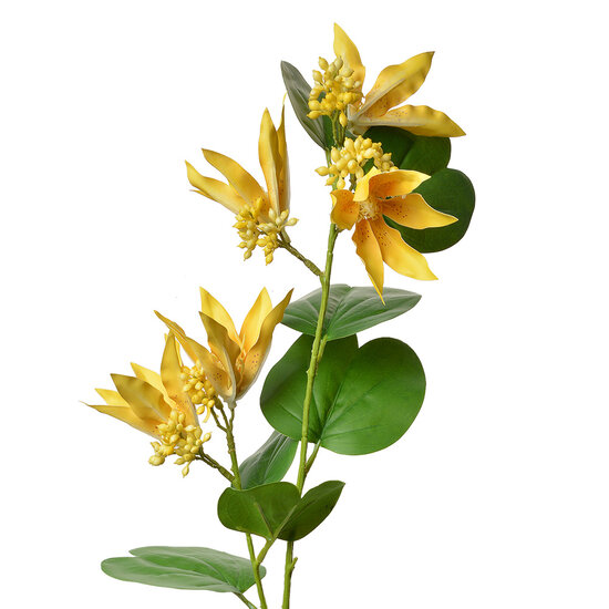 Clayre & Eef | Decoratie tak met bloemen Geel Groen 18x10x80 cm | 5PL0116Y