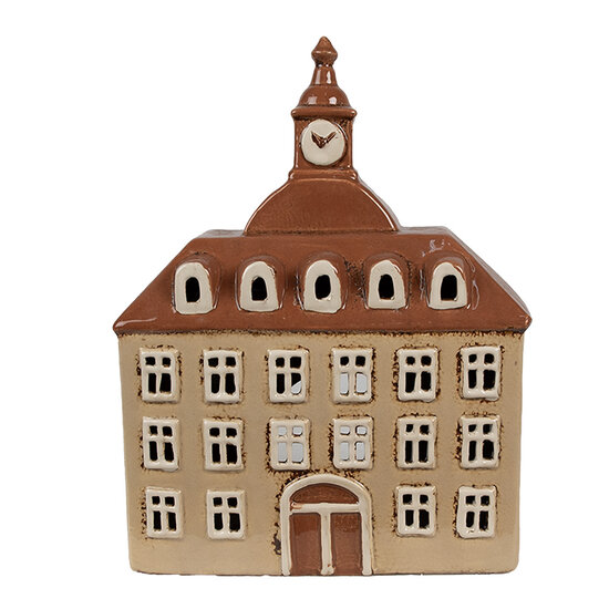Clayre &amp; Eef   | Theelichthouder Kerst Huisje Beige Bruin 20x10x26 cm | 6CE1880