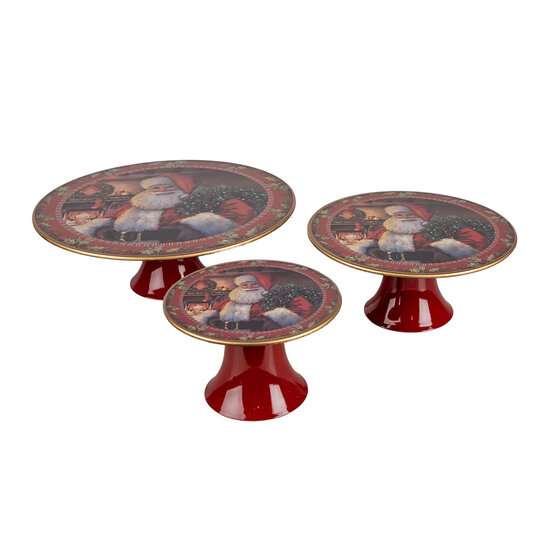 Clayre & Eef | Taartplateau op voet Rood Wit ø 22x10 cm | 65754M