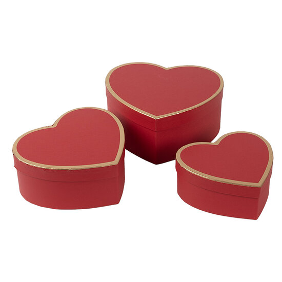 Clayre &amp; Eef   | Doos hartvorm (3) Rood 21x20x9/18x17x7/15x14x6 cm | 66026