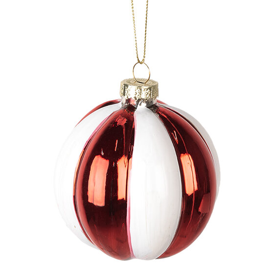 Clayre & Eef | Kerstbal Rood Wit ø 8x8 cm | 6GL4336GG