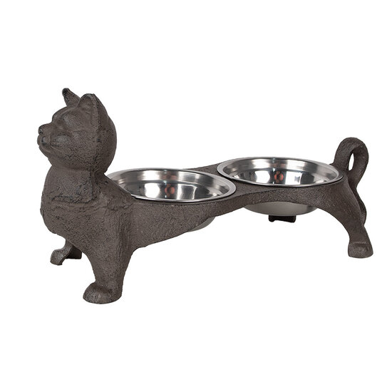Clayre & Eef | Voerbak Kat Bruin 39x15x19 cm / 2x225 ml | 6Y5641