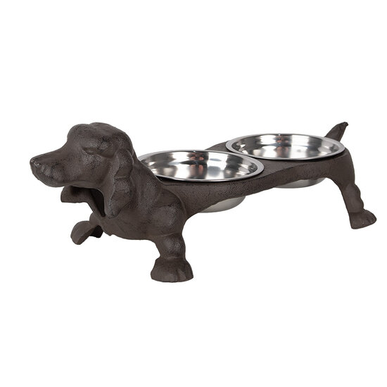 Clayre & Eef | Voerbak Hond Bruin 43x23x13 cm / 2x225 ml | 6Y5642