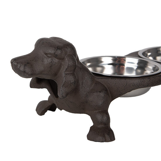 Clayre & Eef | Voerbak Hond Bruin 43x23x13 cm / 2x225 ml | 6Y5642