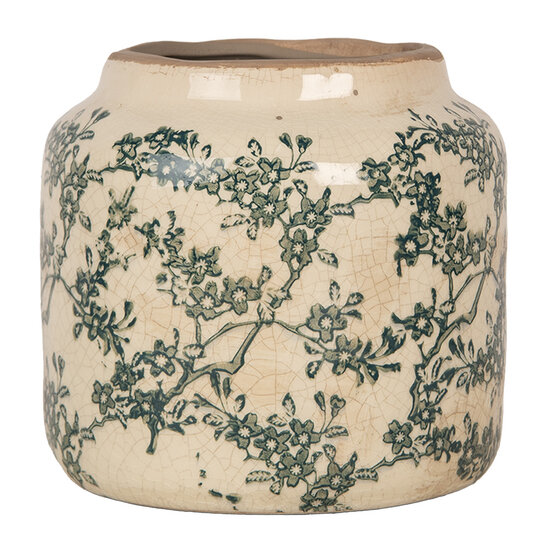 Clayre &amp; Eef   | Bloempot Binnen Beige Groen &oslash; 15x14 cm | 6CE1975S