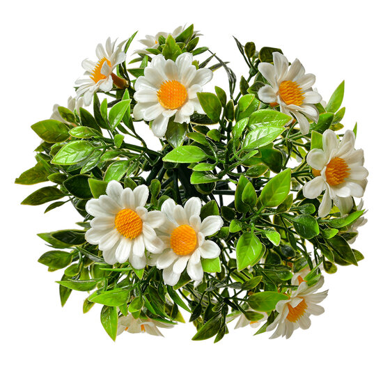 Clayre & Eef | Decoratie bol kunstbloem Margriet Wit Groen ø 12 cm | 6PL0324XS