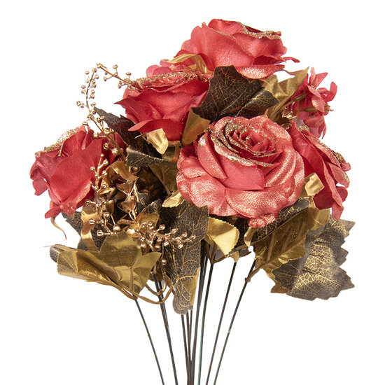 Clayre & Eef | Kunstbloem bos rozen Rood Goudkleurig 18x15x50 cm | 6PL0341
