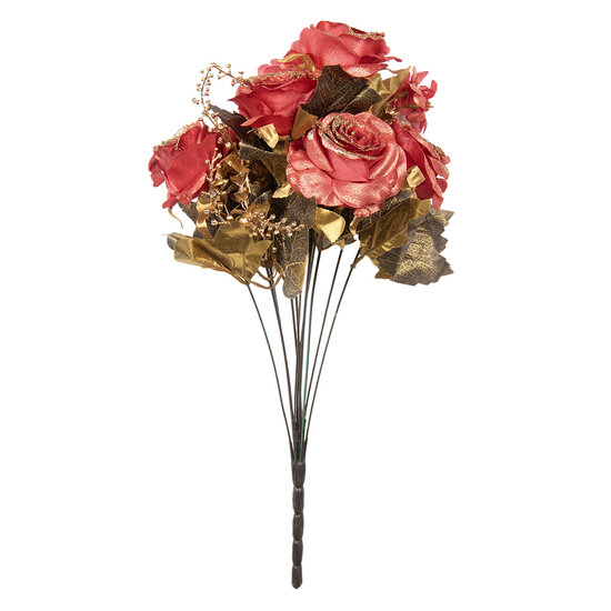 Clayre & Eef | Kunstbloem bos rozen Rood Goudkleurig 18x15x50 cm | 6PL0341