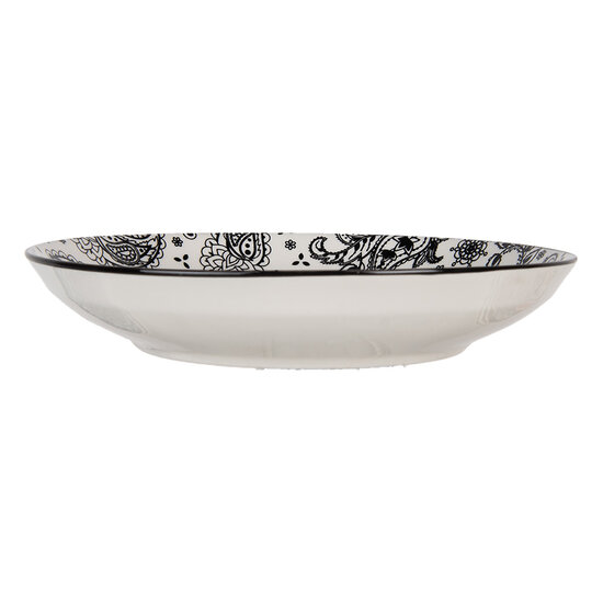 Clayre & Eef | Servies Ontbijtbord Wit Zwart ø 21x3 cm | 6CEDP0163