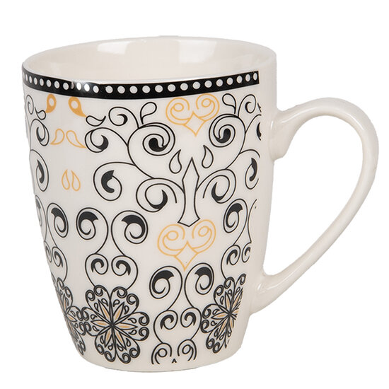 Clayre & Eef | Servies Mok Wit Zwart 12x8x10 cm / 300 ml | 6CEMU0165