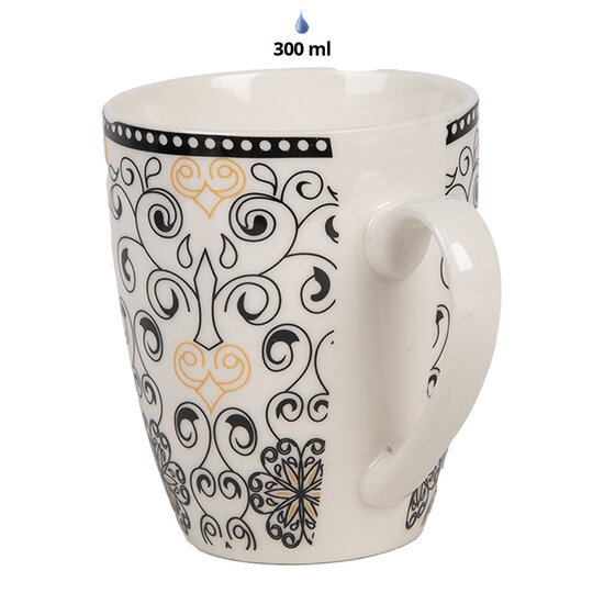 Clayre & Eef | Servies Mok Wit Zwart 12x8x10 cm / 300 ml | 6CEMU0165
