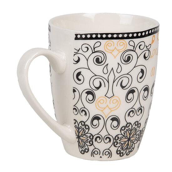 Clayre & Eef | Servies Mok Wit Zwart 12x8x10 cm / 300 ml | 6CEMU0165