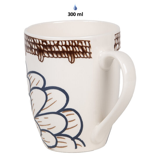 Clayre & Eef | Servies Mok Wit Bruin 12x8x10 cm / 300 ml | 6CEMU0169