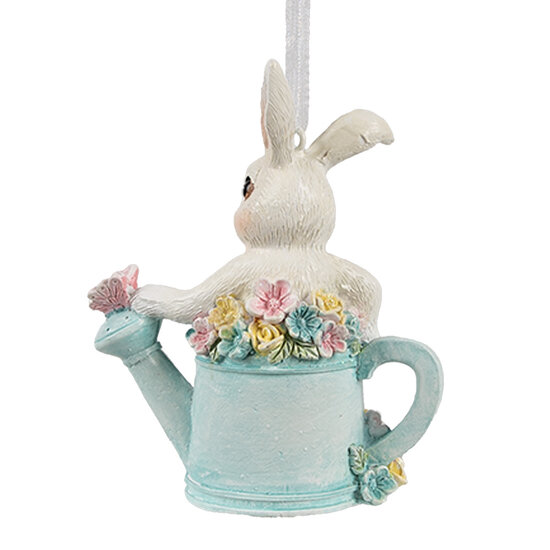 Clayre & Eef | Decoratie Hanger Konijn Wit Blauw 8x4x10 cm | 6PR4408