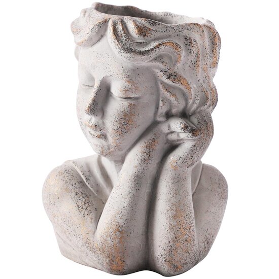 Dekoratief | Bloempot vrouw, grijs, cement, 16x13x22cm | A250009