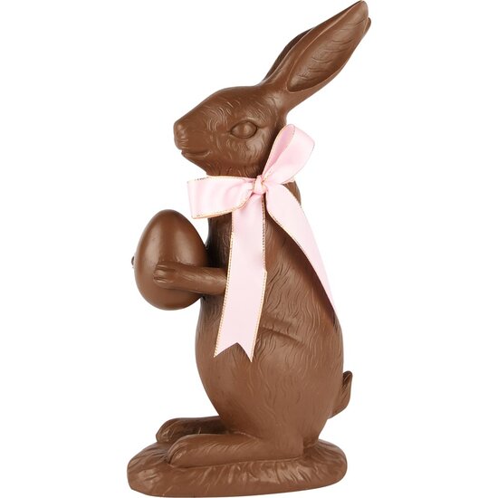 Dekoratief | Bunny staand m/ei m/strikje, bruin/roze, resina, 15x8x29cm | A250124