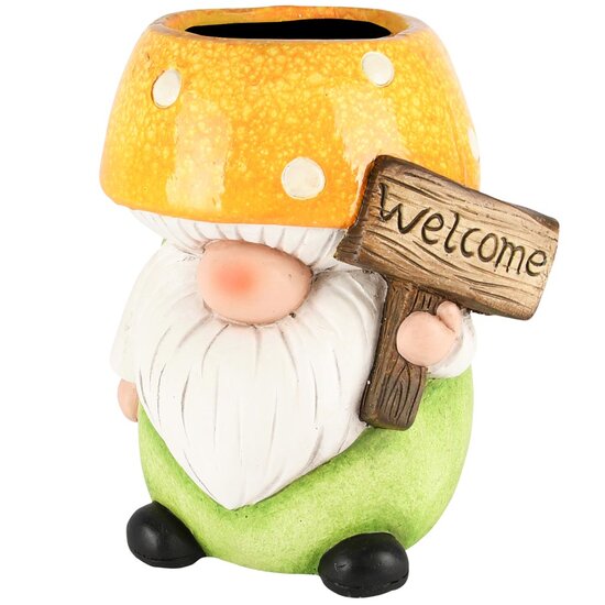 Dekoratief | Tuingoom bloempot 'Welcome', geel/groen, magnesium, 22x20x25cm | A250323