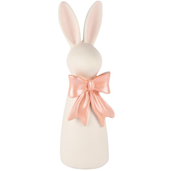 Dekoratief | Bunny m/strik, wit/roze, resina, 10x10x31cm | A250337