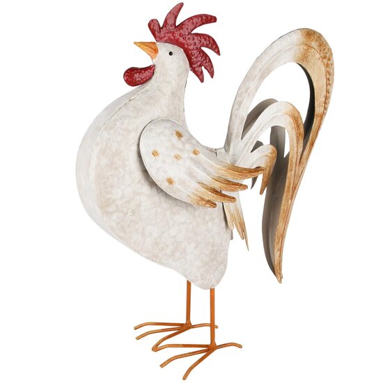Dekoratief | Haan, wit/bruin, metaal, 33x13x37cm | A250408