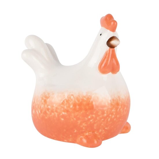 Dekoratief | Deco kip, peach/wit, dolomiet, 9x8x10cm | A250763
