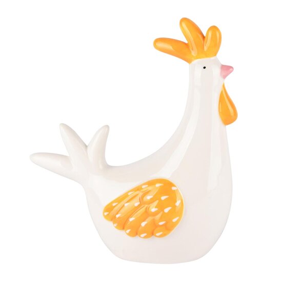 Dekoratief | Kippetje zittend, wit/oranje, keramiek, 13x7x16cm | A250912