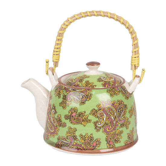 Clayre & Eef | Theepot met Filter Groen Rood 18x14x12 cm / 800 ml | 6CETE0176