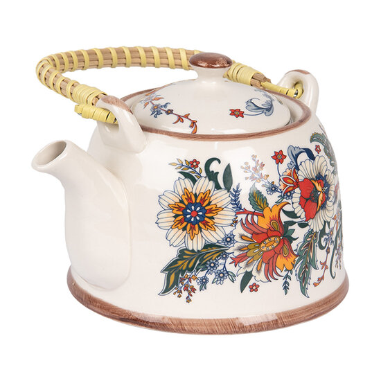 Clayre & Eef | Theepot met Filter Wit Blauw 18x14x12 cm / 800 ml | 6CETE0178