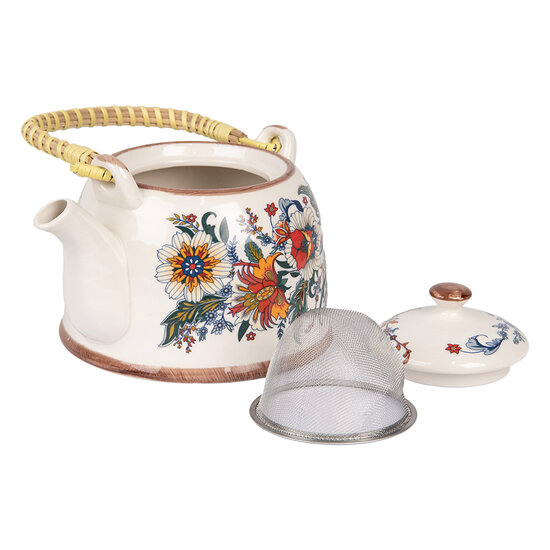 Clayre & Eef | Theepot met Filter Wit Blauw 18x14x12 cm / 800 ml | 6CETE0178