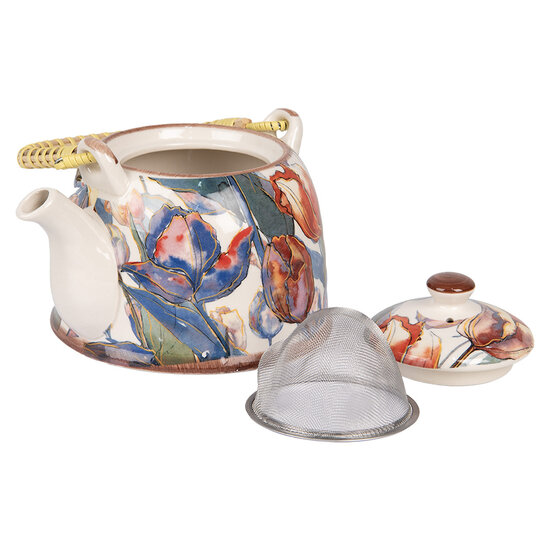 Clayre & Eef | Theepot met Filter Wit Blauw 18x14x12 cm / 800 ml | 6CETE0179