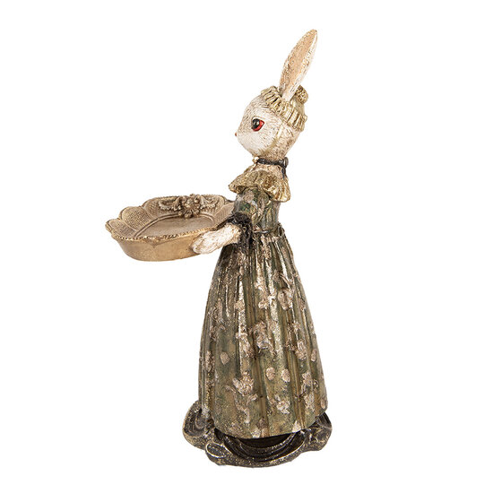 Clayre & Eef | Decoratie konijn met schaal Beige Groen Goudkleurig 16x15x29 cm | 6PR5137