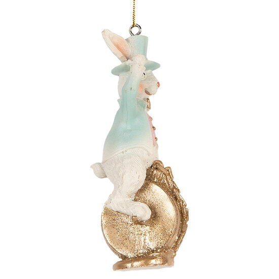 Clayre & Eef | Decoratie Hanger Konijn Wit Groen 4x4x10 cm | 6PR5711