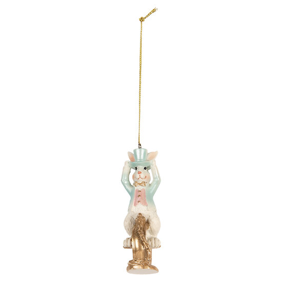 Clayre & Eef | Decoratie Hanger Konijn Wit Groen 4x4x10 cm | 6PR5711