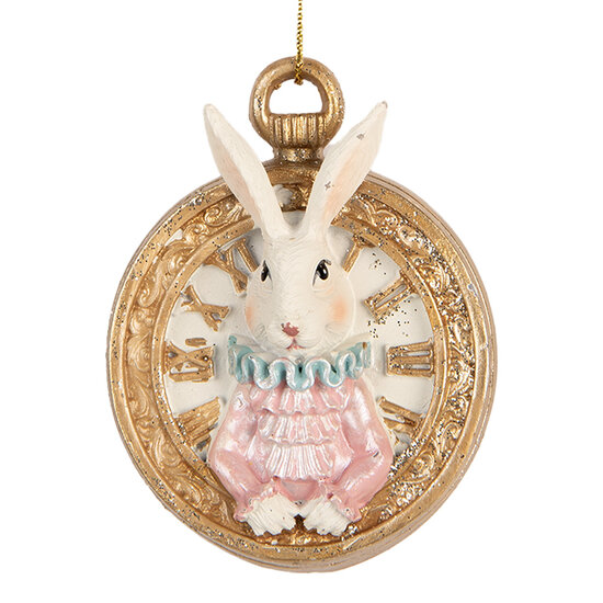 Clayre & Eef | Decoratie Hanger Konijn Wit Goudkleurig 6x3x7 cm | 6PR5714
