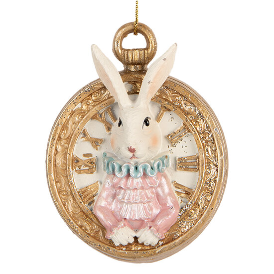 Clayre & Eef | Decoratie Hanger Konijn Wit Goudkleurig 6x3x7 cm | 6PR5714