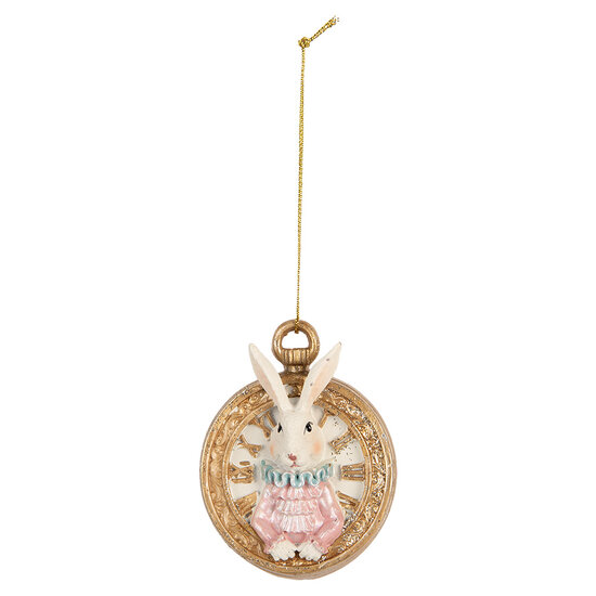 Clayre & Eef | Decoratie Hanger Konijn Wit Goudkleurig 6x3x7 cm | 6PR5714